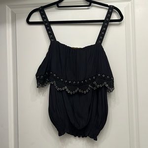 Ramy Brook - Black Tank w/ Grommet & Lace Trim Sz S